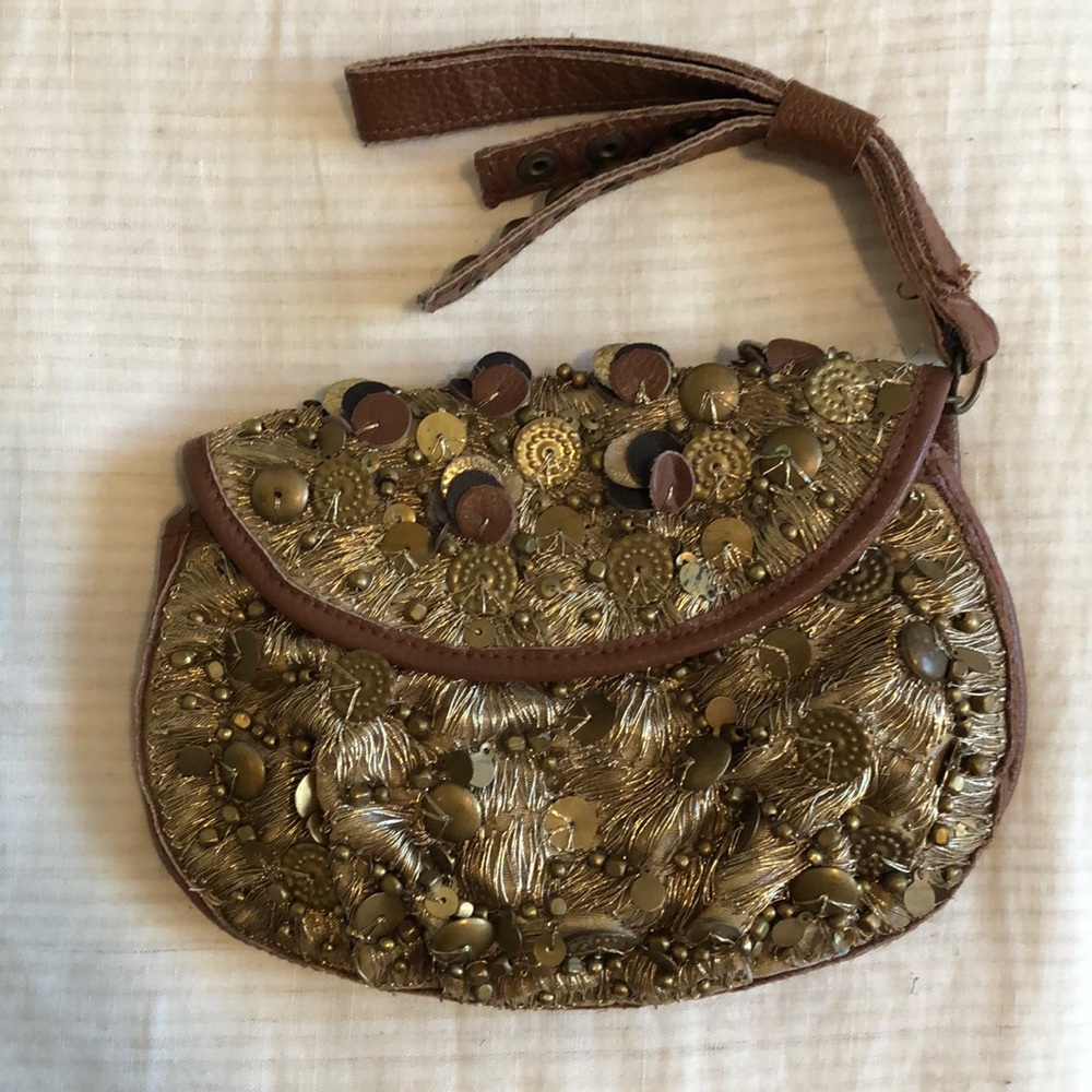 Anthropologie Lucky Penny Embellished Wristlet